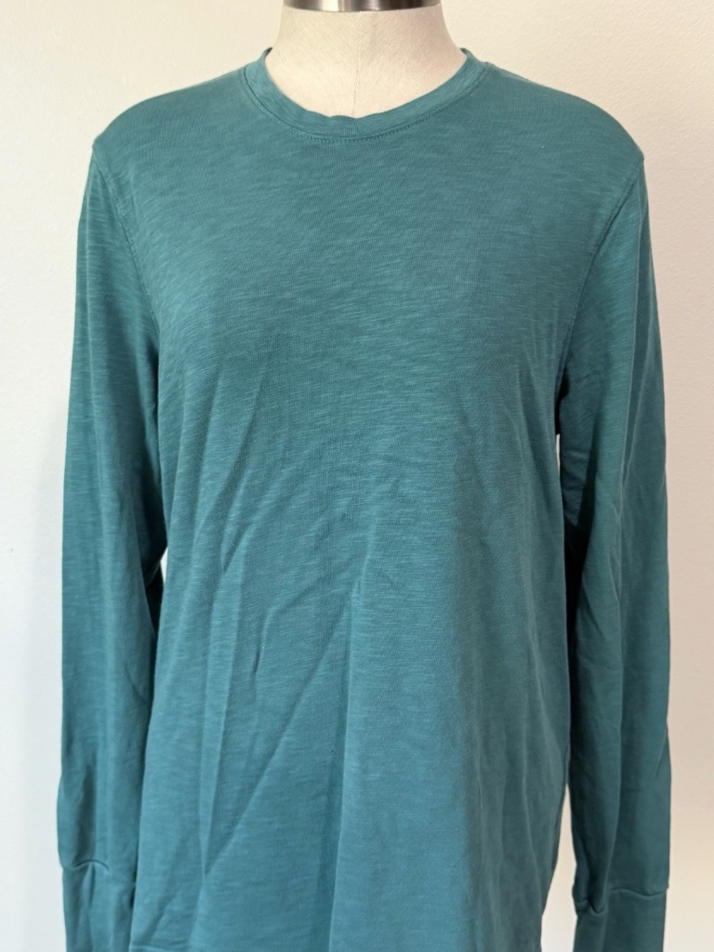 American Giant Shirt Women's Size Large Green Premium Slub Crew Tee Long Sleeve